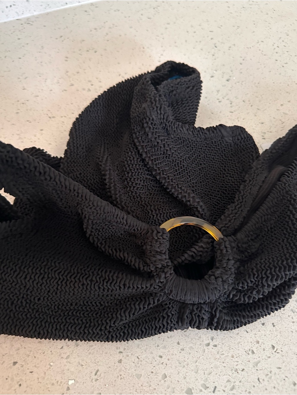 New DKNY Black Textured Crinkle Swimsuit O-Ring One-Piece Bathing Suit Vacation - Picture 14 of 14